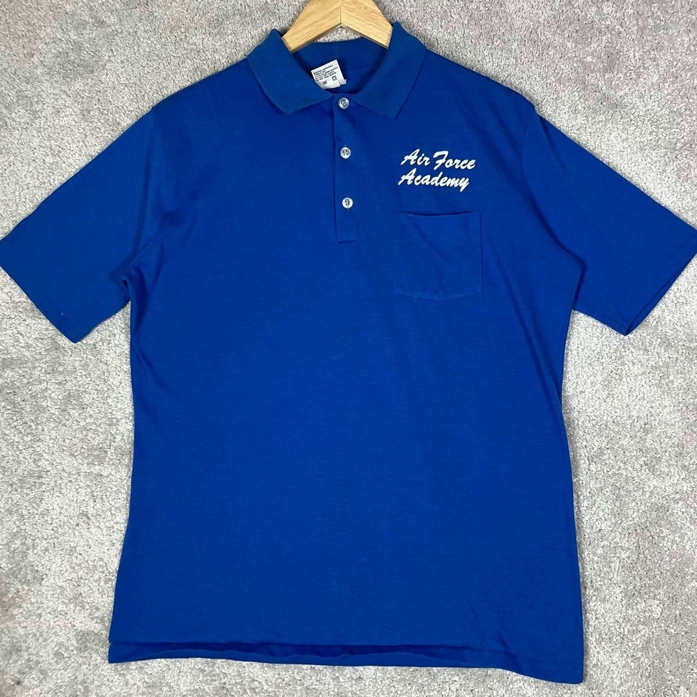Vintage Hartwell Air Force Academy Blue Polo Shirt Mens Large USA Made in USA